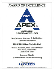 APEX Award for the third year in row as editor of New York By Rail